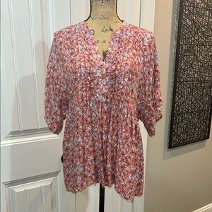 Knox Rose Pink 3/4 Sleeve Pleated Blouse